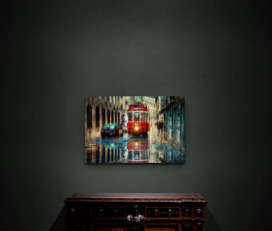 Canvas Selected Art Rectangle - Tram in rain